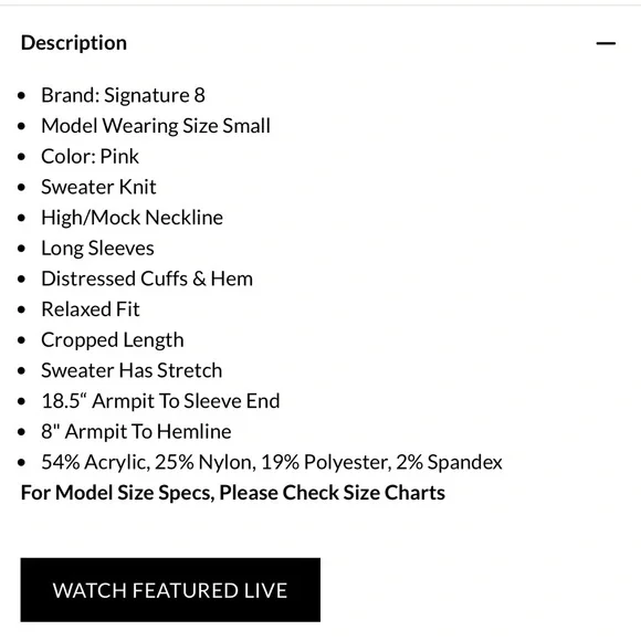 NWT NanaMacs Signature 8 Distressed Crop Pink Sweater Size Small - Picture 13 of 13